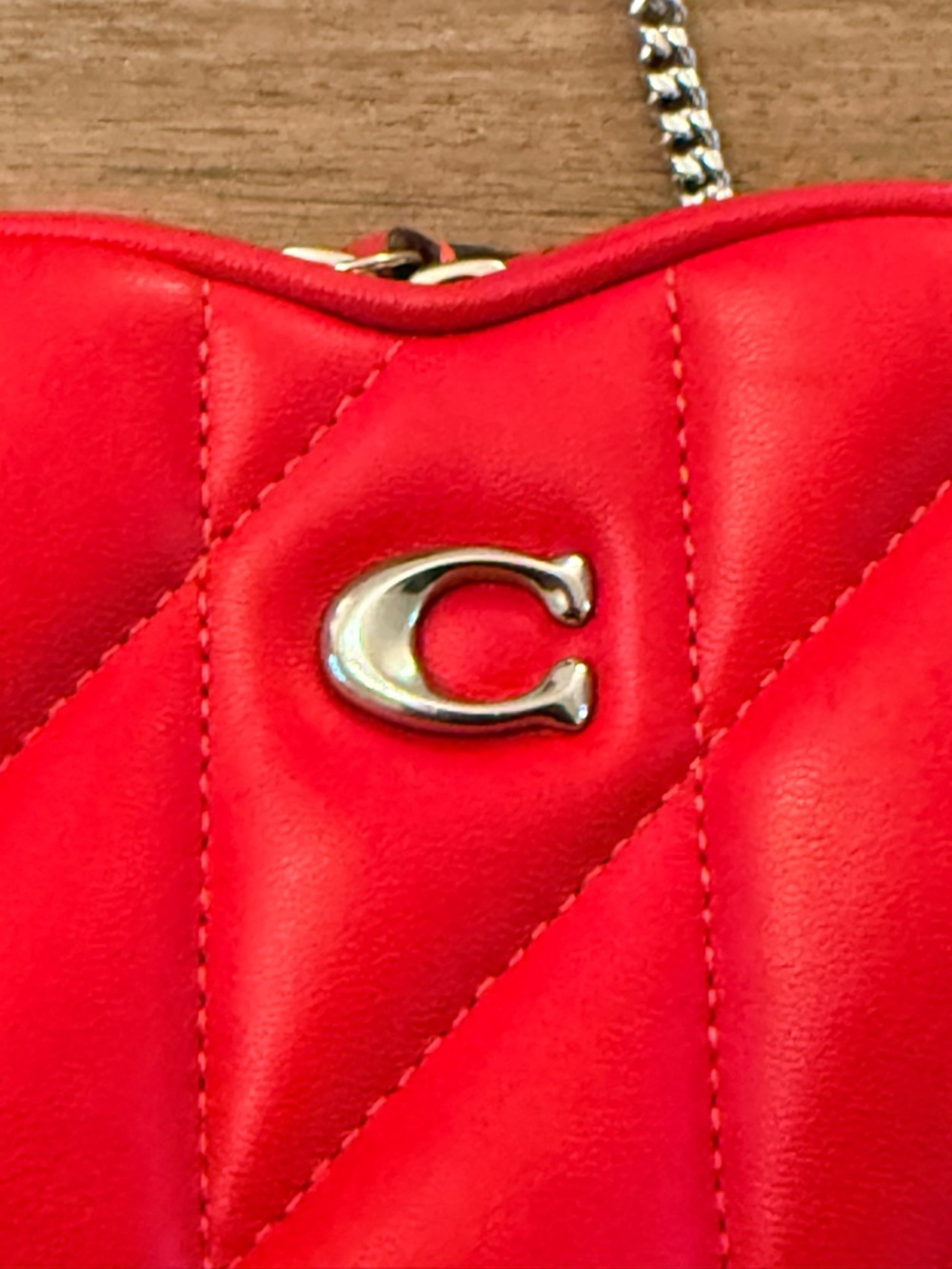 Coach Red Quilted Heart-Shaped Crossbody with Silver Chain - Picture 4 of 11